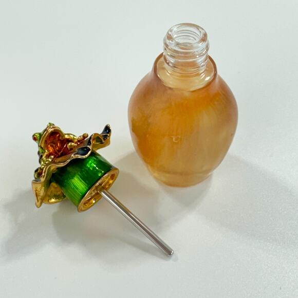 Perfume Bottle With Metal Frog Screw Top Dauber Multicolor Rhinestones Marked R - Picture 12 of 16